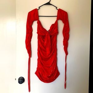 Sexy Red Mini Dress with silver glitter. Never worn. Tag still attached.
